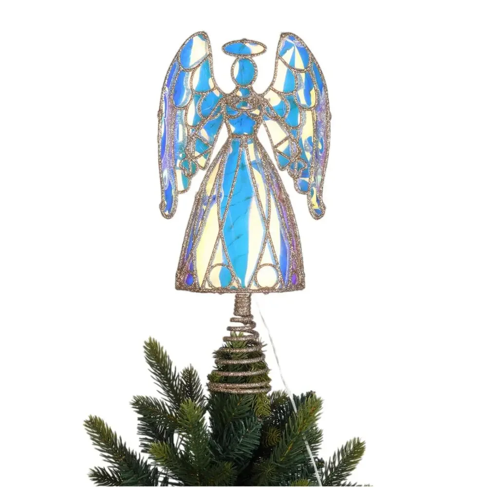 Light Up LED Prismatic Iridescent Angel Christmas Tree Topper Clear 13